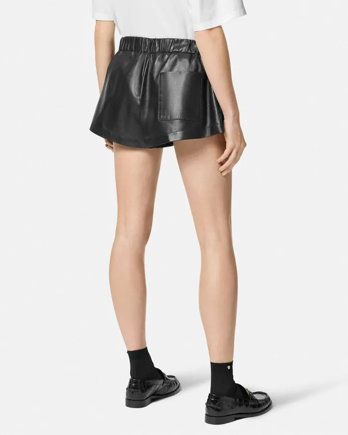 Pants and Shorts Women Versace Leather Boxer Shorts Black