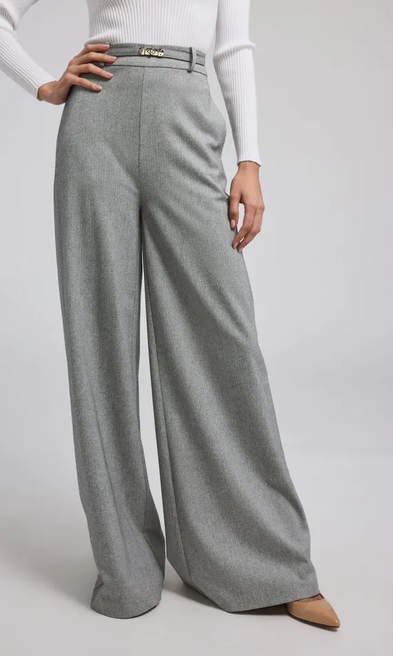 Pants Women Generation Love Clothing JOHANNA SUITING TURNLOCK BELTED PANTS Grey