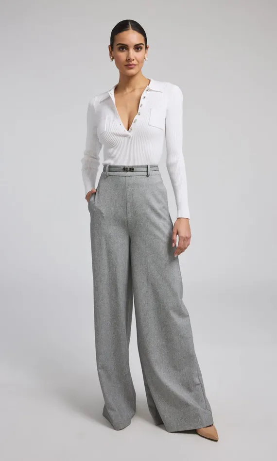 Pants Women Generation Love Clothing JOHANNA SUITING TURNLOCK BELTED PANTS Grey