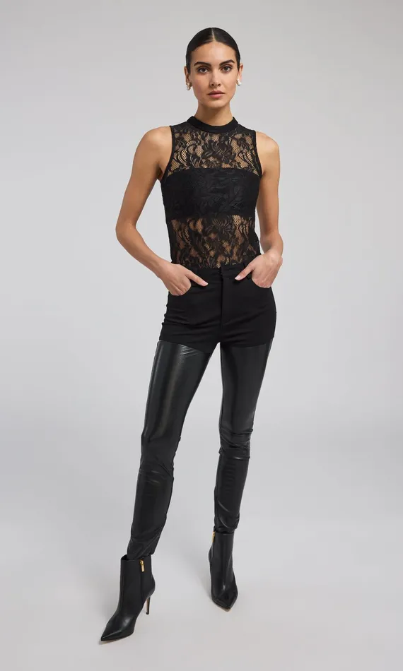Pants Women Generation Love Clothing Petra Vegan Leather Combo Ponte Pant Black