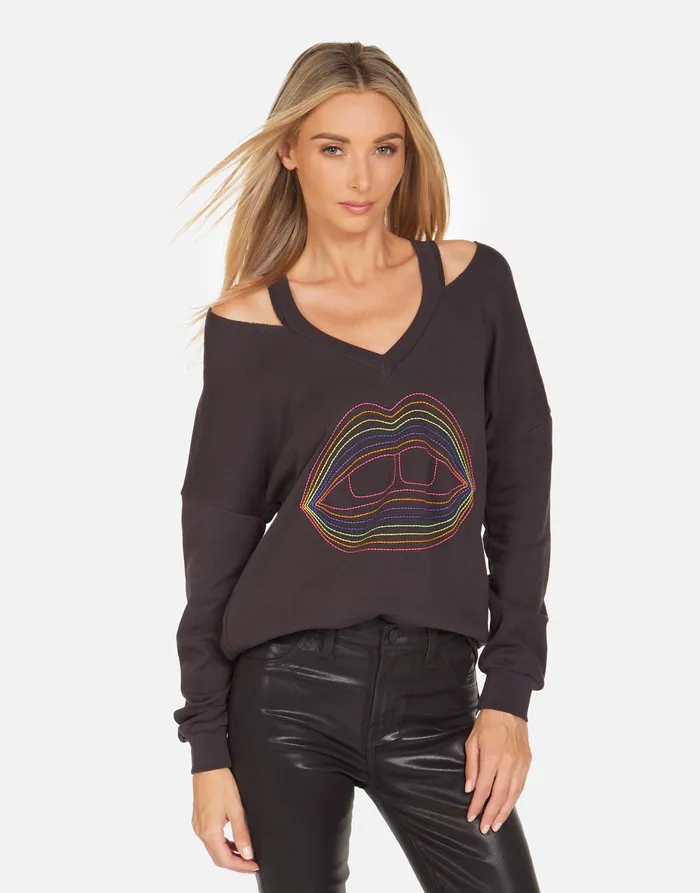 Patricia Rainbow Lip Outline Onyx Women039s Lauren Moshi Long Sleeve