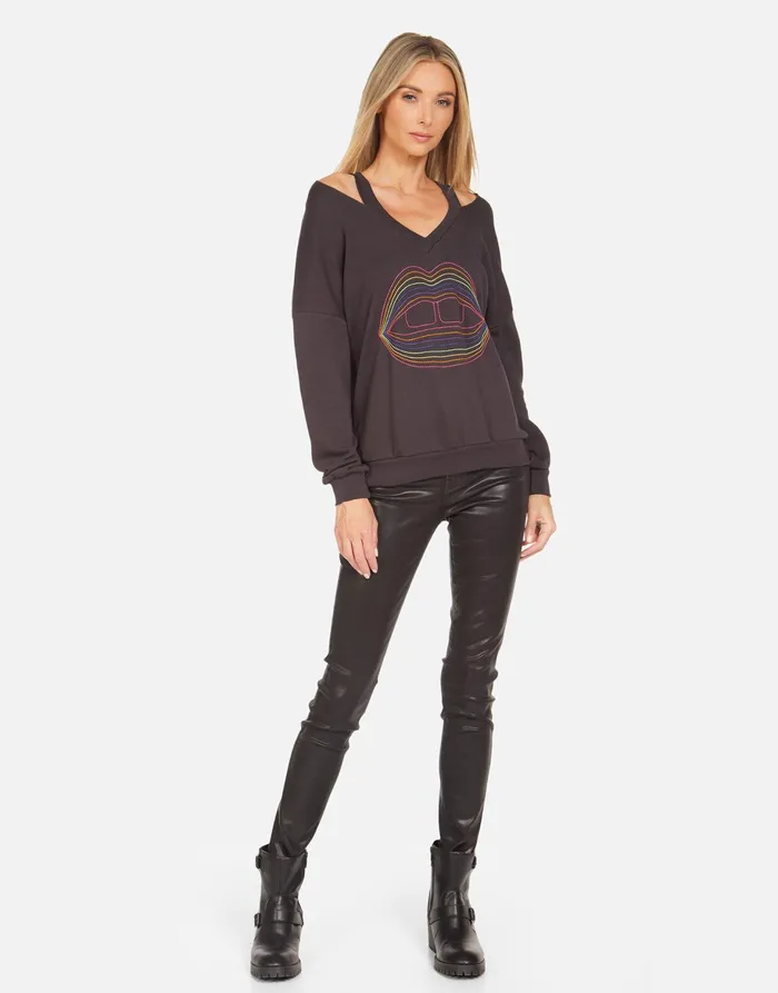 Patricia Rainbow Lip Outline Onyx Women039s Lauren Moshi Long Sleeve