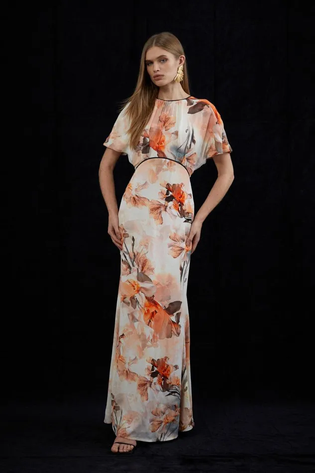 Petite Blurred Floral Woven Column Angel Sleeve Maxi Dress Floral Women Karen Millen Dresses Petite Blurred Floral Woven Column Angel Sleeve Maxi Dress Floral Women Karen Millen Dresses