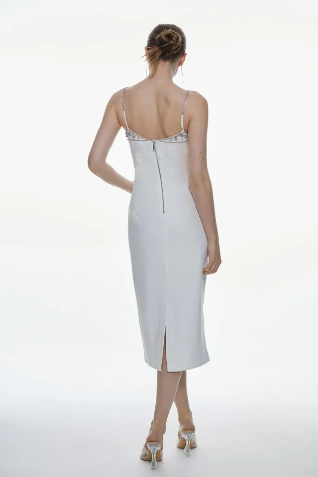 Petite Crystal Embellished Strappy Woven Midi Dress Women Karen Millen Dresses