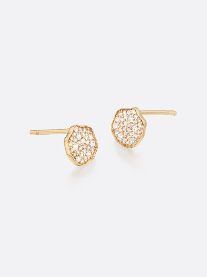 Petite Fleur Pav Diamond Mini Stud Earrings Yellow Gold Women Brochu Walker Fine Jewelry