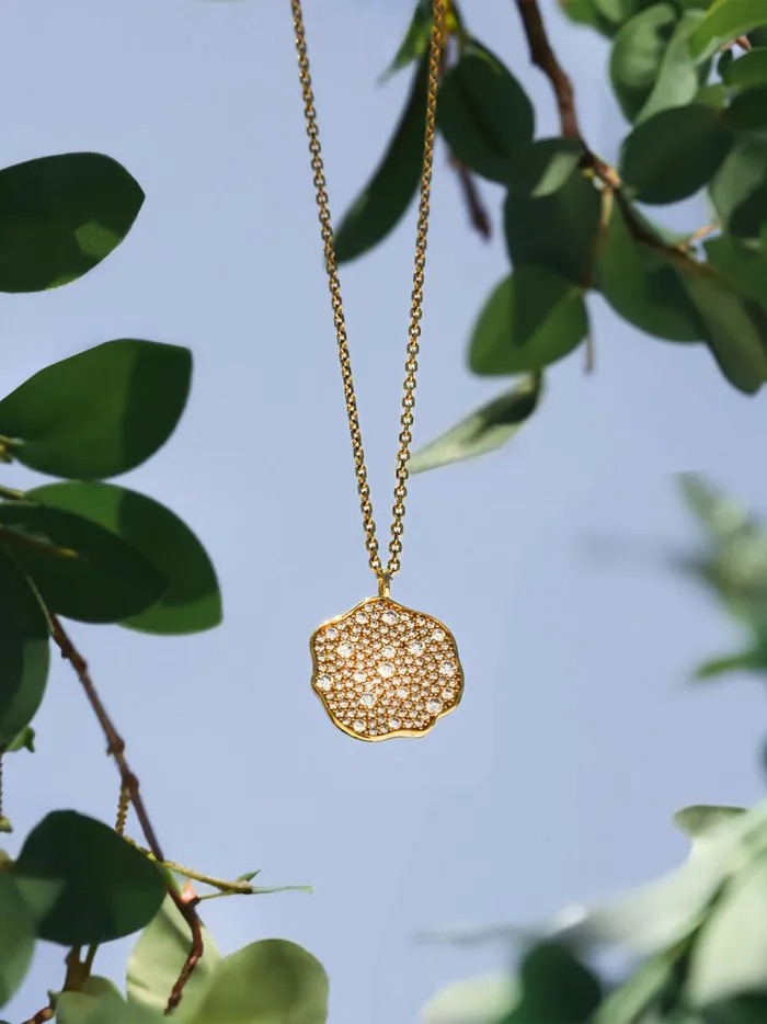 Petite Fleur Pav Diamond Pendant Necklace Yellow Gold Women Brochu Walker Fine Jewelry