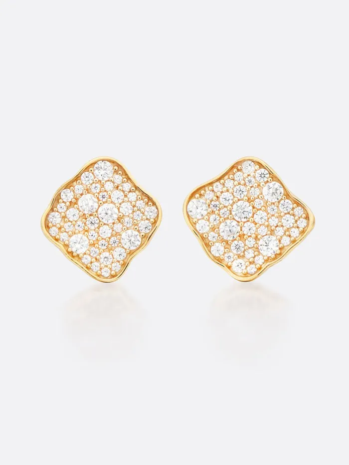 Petite Fleur Pav Diamond Stud Earrings Yellow Gold Women Brochu Walker Fine Jewelry