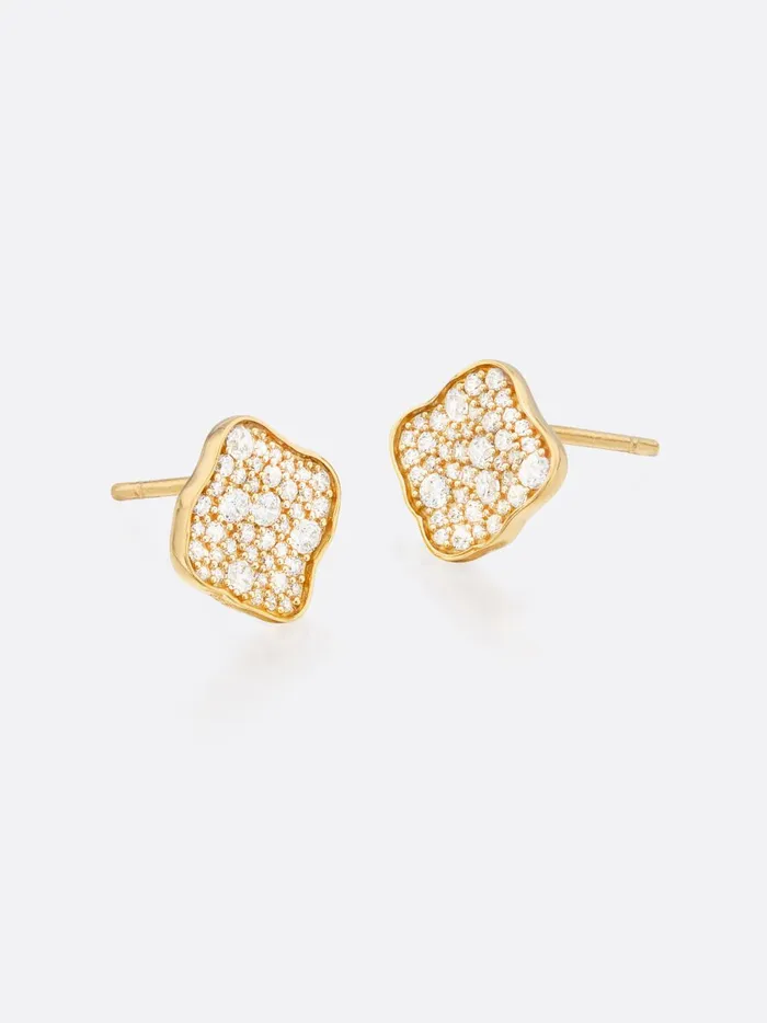 Petite Fleur Pav Diamond Stud Earrings Yellow Gold Women Brochu Walker Fine Jewelry