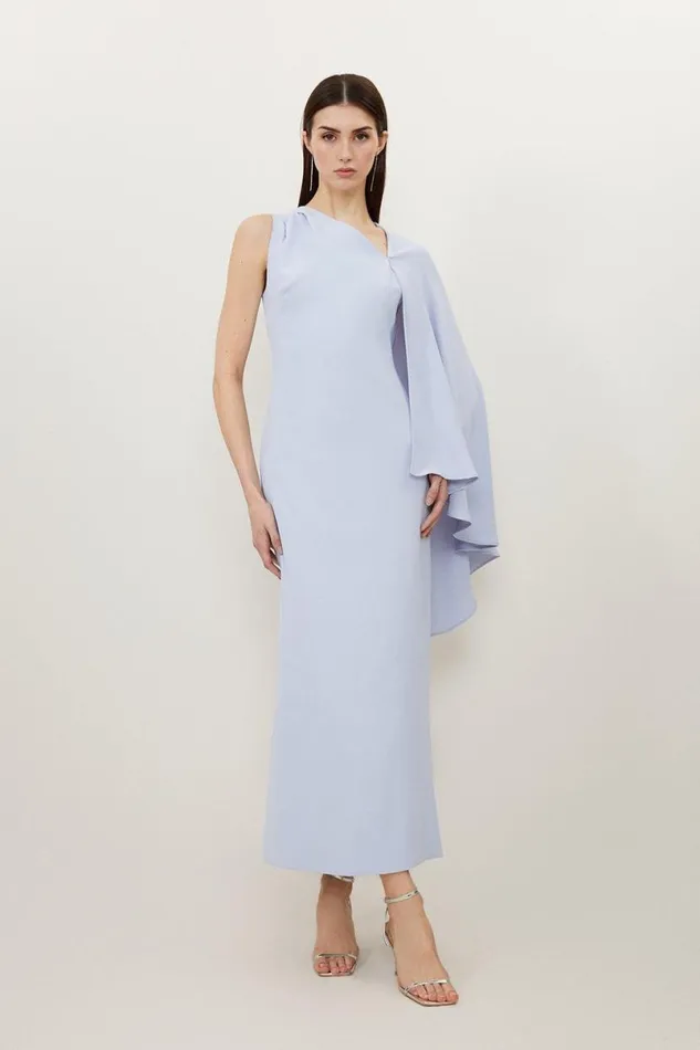 Petite Fluid Tailored Asymmetric One Shoulder Drape Dress Pale Blue Women Karen Millen Dresses Petite Fluid Tailored Asymmetric One Shoulder Drape Dress Pale Blue Women Karen Millen Dresses