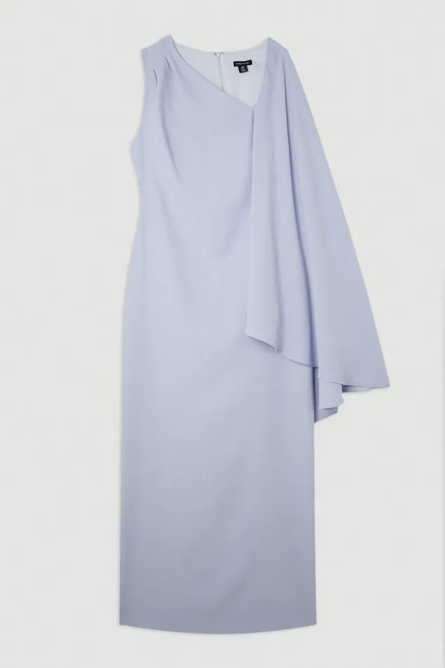 Petite Fluid Tailored Asymmetric One Shoulder Drape Dress Pale Blue Women Karen Millen Dresses