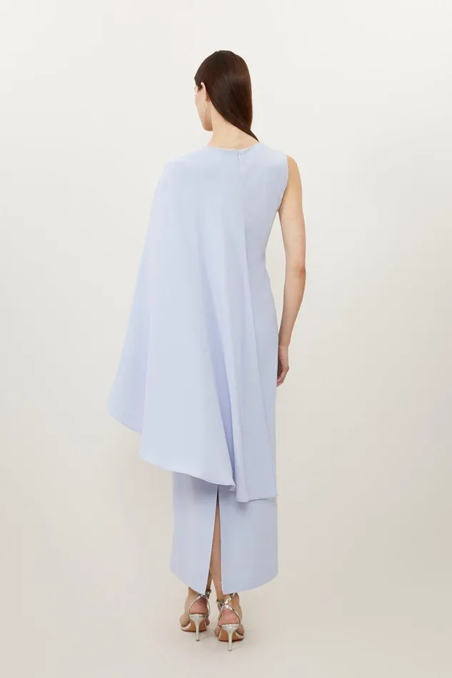 Petite Fluid Tailored Asymmetric One Shoulder Drape Dress Pale Blue Women Karen Millen Dresses