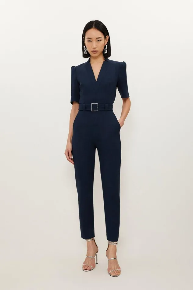 Petite Forever Belted Jumpsuit Navy Women Karen Millen Jumpsuits and Playsuits