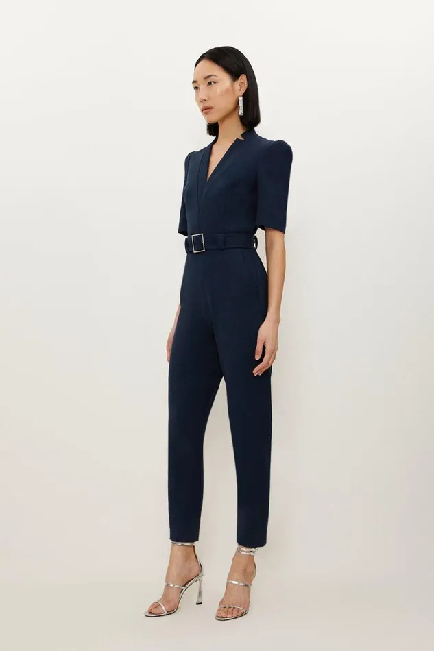 Petite Forever Belted Jumpsuit Navy Women Karen Millen Jumpsuits and Playsuits