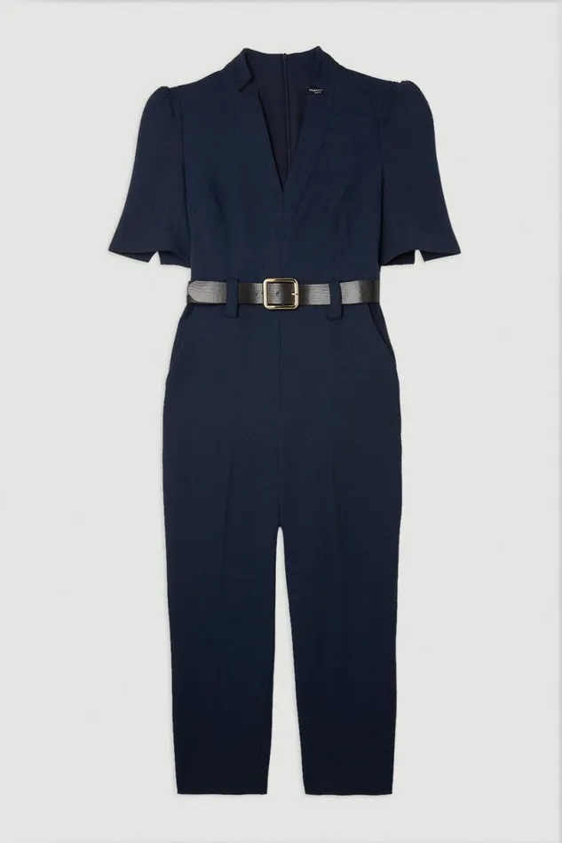 Petite Forever Belted Jumpsuit Navy Women Karen Millen Jumpsuits and Playsuits