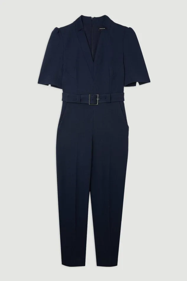 Petite Forever Belted Jumpsuit Navy Women Karen Millen Jumpsuits and Playsuits