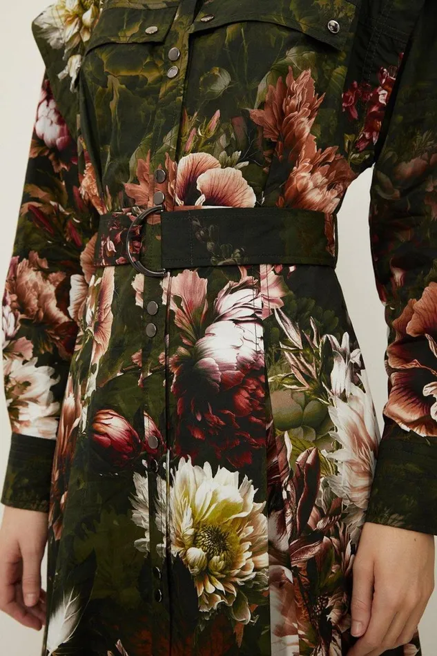 Petite Placed Floral Cotton Sateen Shirt Dress Floral Women Karen Millen Dresses
