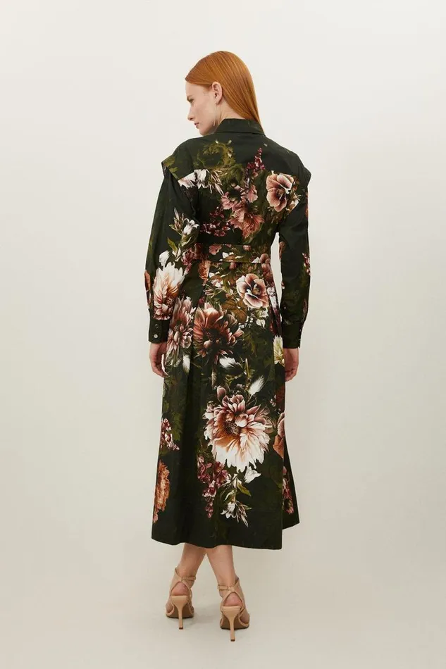 Petite Placed Floral Cotton Sateen Shirt Dress Floral Women Karen Millen Dresses