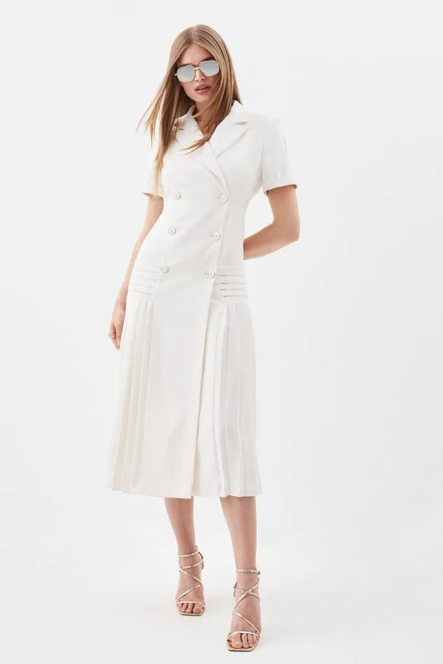 Petite Pleated Woven Midi Blazer Dress Ivory Women Karen Millen Dresses
