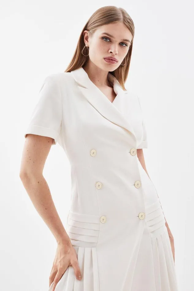 Petite Pleated Woven Midi Blazer Dress Ivory Women Karen Millen Dresses