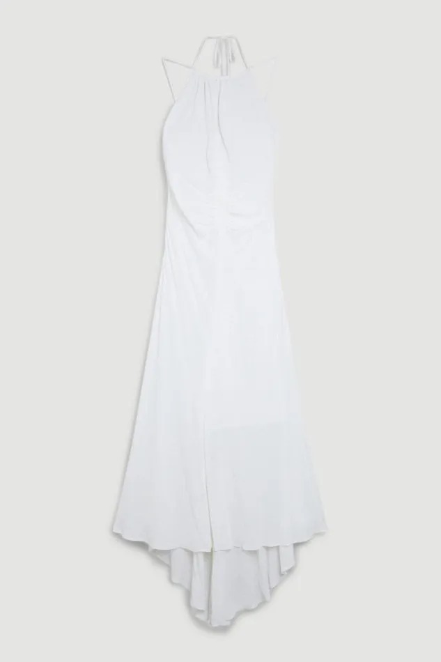 Petite Premium Ruched Halter Strappy Maxi Dress Ivory Women Karen Millen Dresses