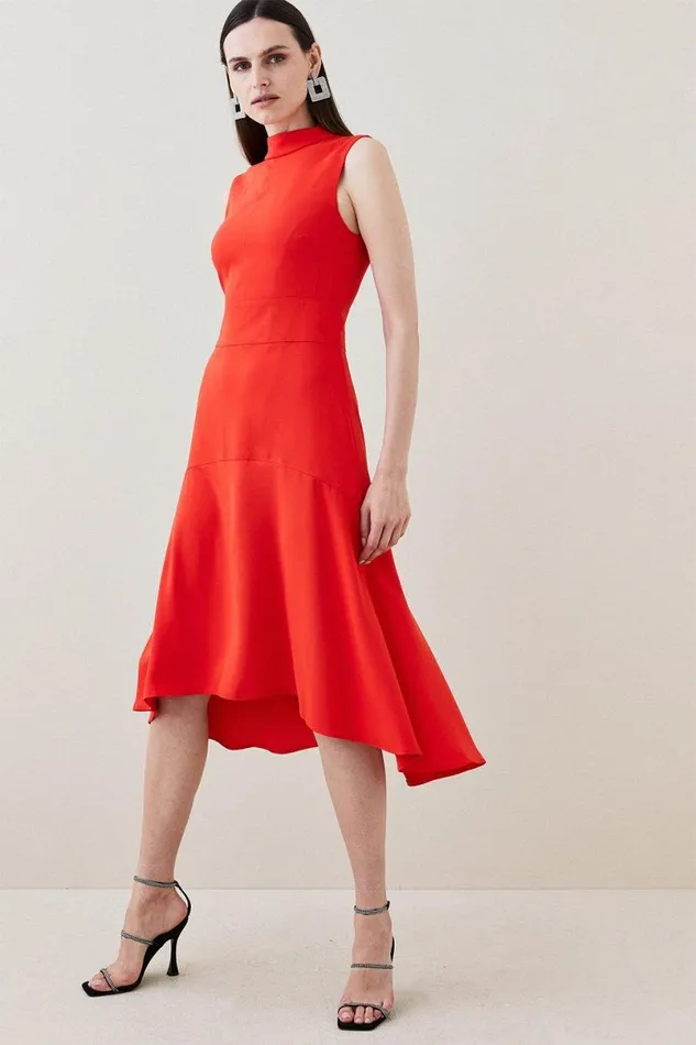 Petite Soft Tailored High Low Midi Dress Red Women Karen Millen Dresses