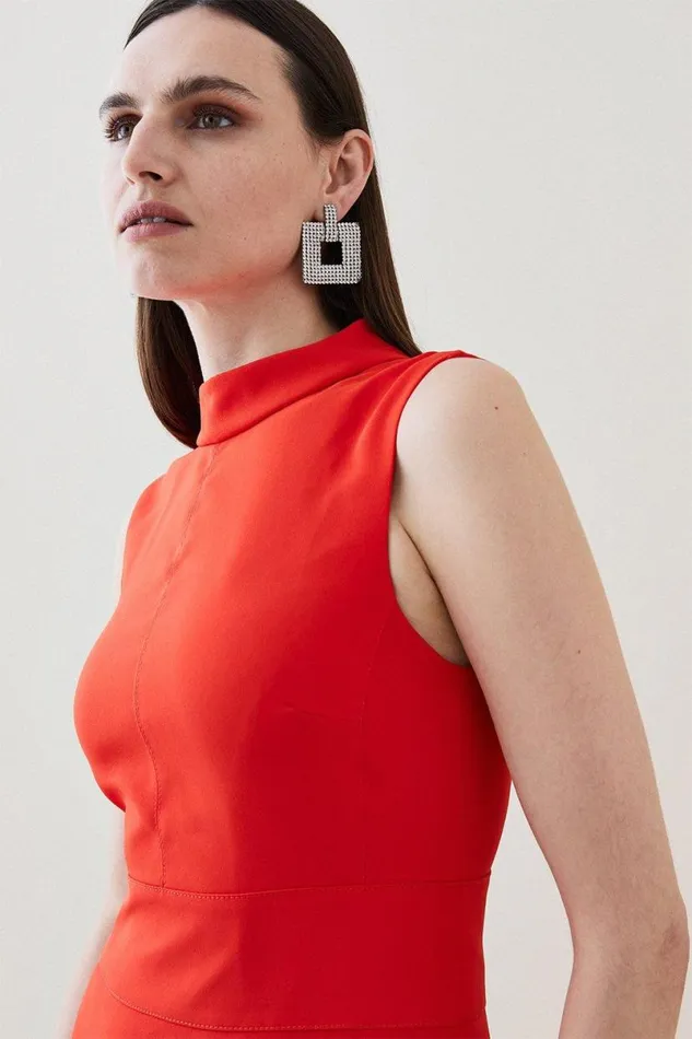 Petite Soft Tailored High Low Midi Dress Red Women Karen Millen Dresses
