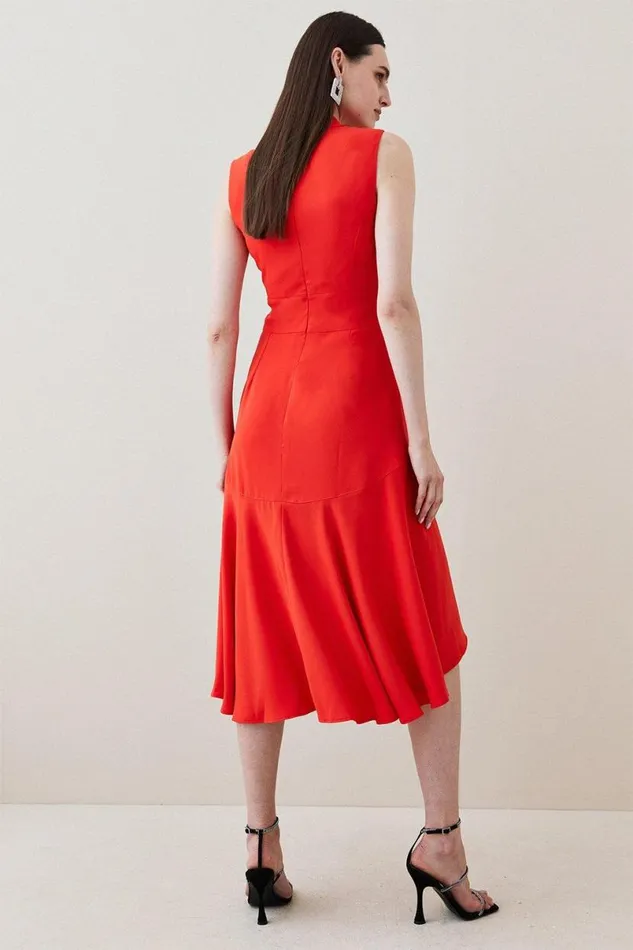 Petite Soft Tailored High Low Midi Dress Red Women Karen Millen Dresses