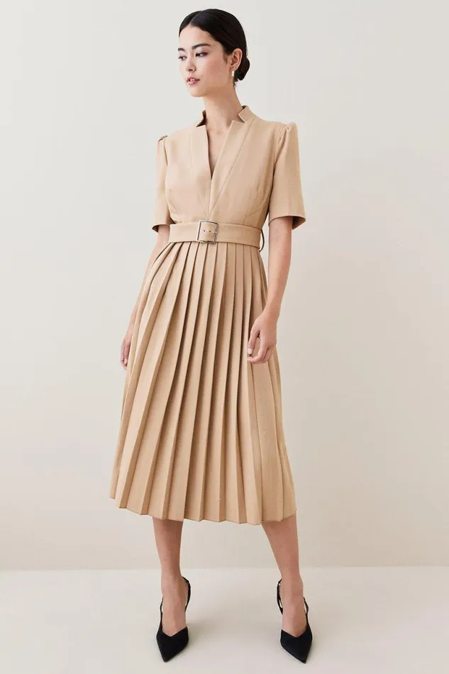 Petite Tailored Structured Crepe Forever Pleat Midi Dress Camel Women Karen Millen Dresses Petite Tailored Structured Crepe Forever Pleat Midi Dress Camel Women Karen Millen Dresses