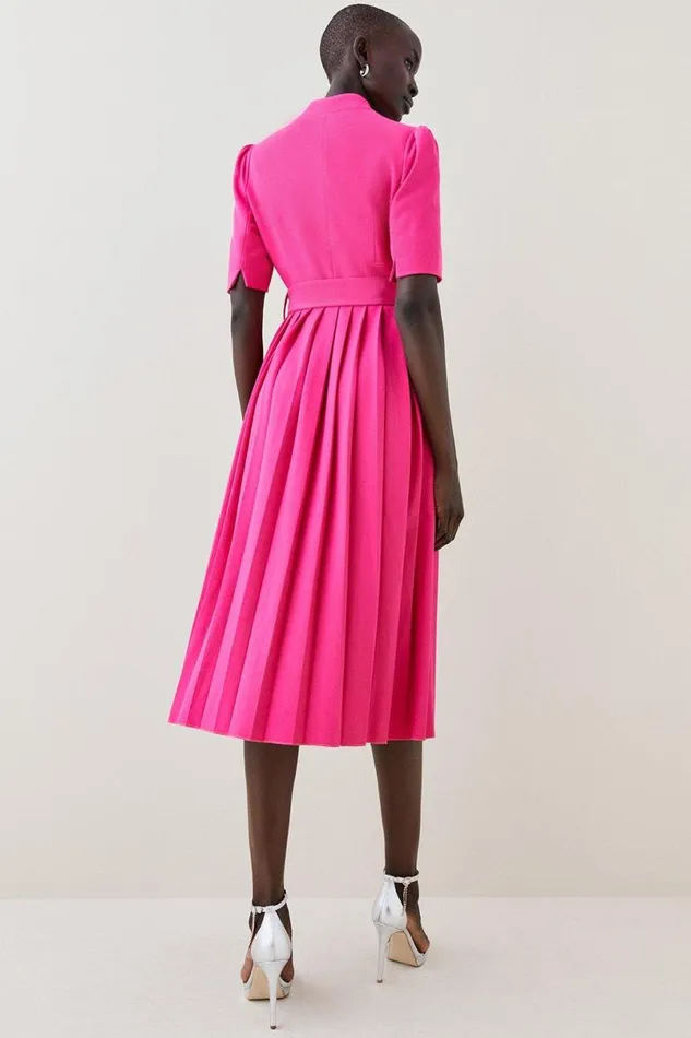 Petite Tailored Structured Crepe Forever Pleat Midi Dress Magenta Women Karen Millen Dresses