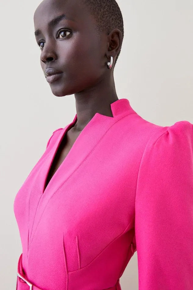 Petite Tailored Structured Crepe Forever Pleat Midi Dress Magenta Women Karen Millen Dresses