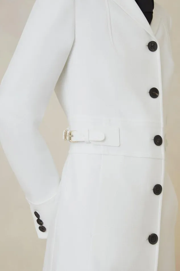 Petite The Founder Compact Stretch Tab Waist Tailored Coat Ivory Women Karen Millen Coats and Jackets