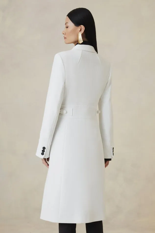Petite The Founder Compact Stretch Tab Waist Tailored Coat Ivory Women Karen Millen Coats and Jackets
