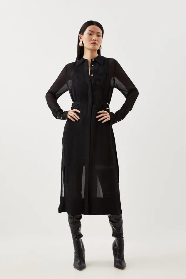 Petite Viscose Pintuck Shirt Midi Dress Black Women Karen Millen Dresses