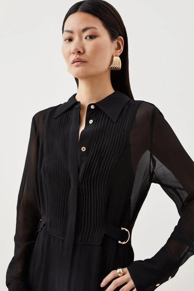 Petite Viscose Pintuck Shirt Midi Dress Black Women Karen Millen Dresses