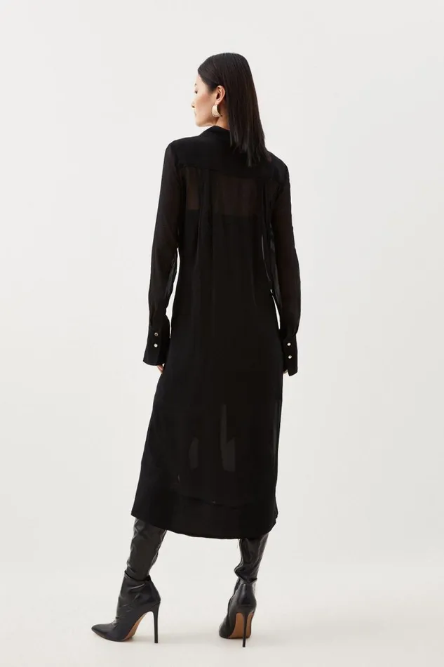 Petite Viscose Pintuck Shirt Midi Dress Black Women Karen Millen Dresses