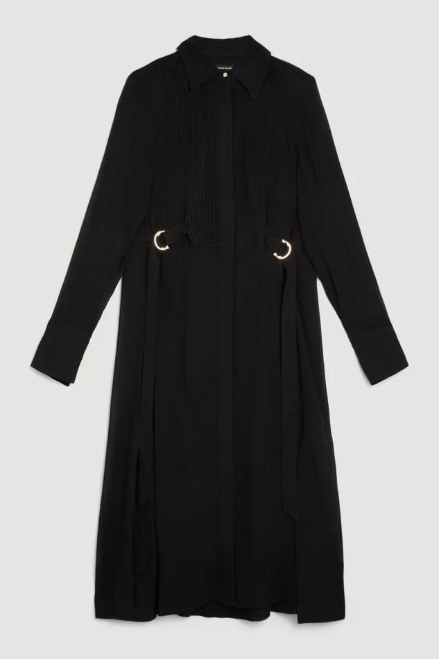 Petite Viscose Pintuck Shirt Midi Dress Black Women Karen Millen Dresses