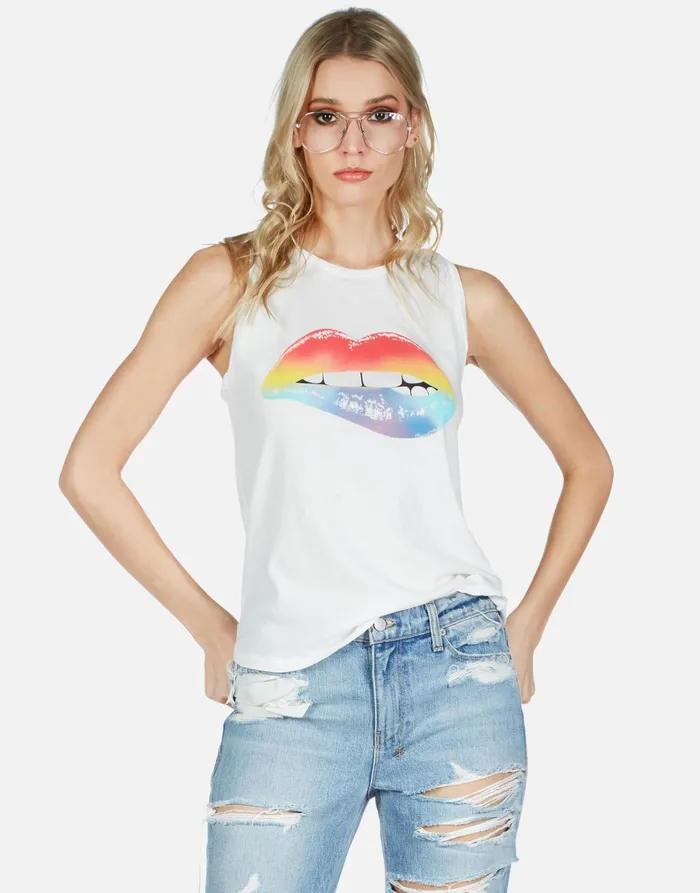 Peyton Rainbow Biting Lip Milk Women039s Lauren Moshi Short Sleeve