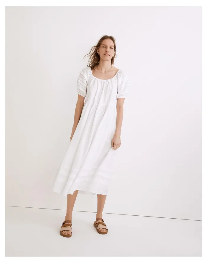 Pintuck Easy Midi Dress Eyelet White Women Madewell Dresses