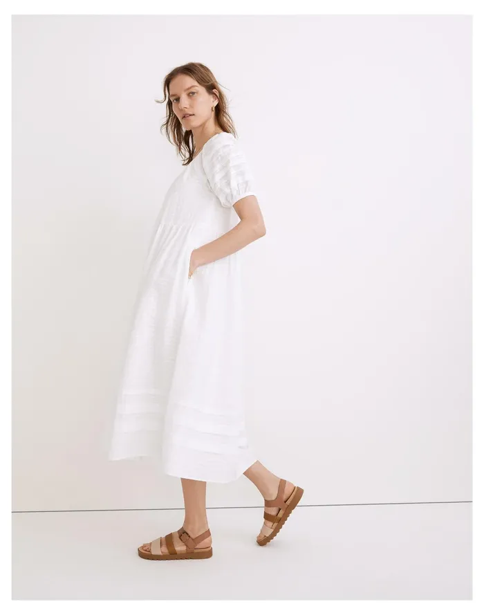 Pintuck Easy Midi Dress Eyelet White Women Madewell Dresses Pintuck Easy Midi Dress Eyelet White Women Madewell Dresses