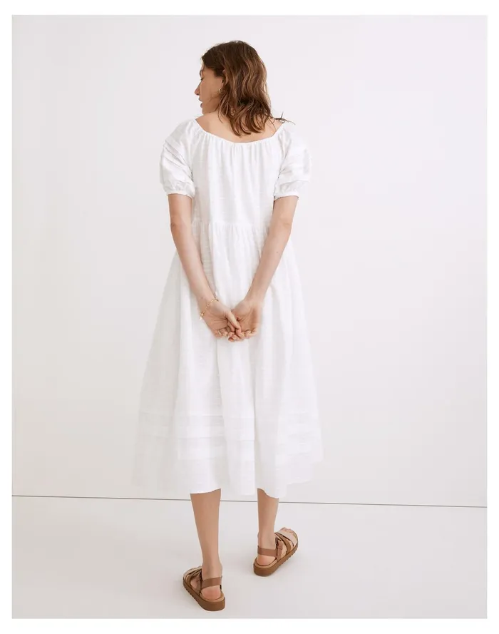 Pintuck Easy Midi Dress Eyelet White Women Madewell Dresses Pintuck Easy Midi Dress Eyelet White Women Madewell Dresses