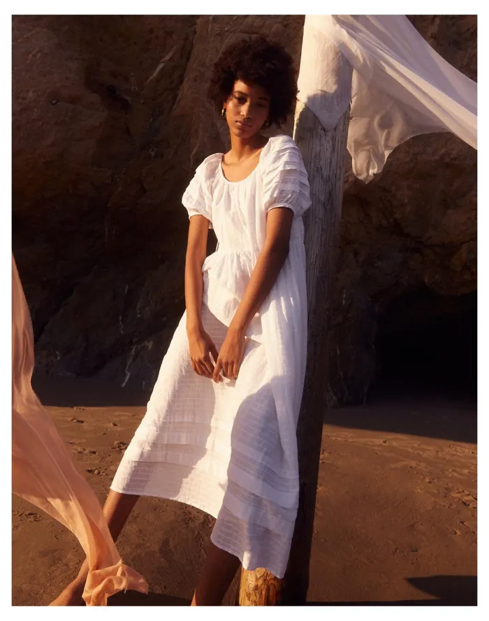 Pintuck Easy Midi Dress Eyelet White Women Madewell Dresses Pintuck Easy Midi Dress Eyelet White Women Madewell Dresses