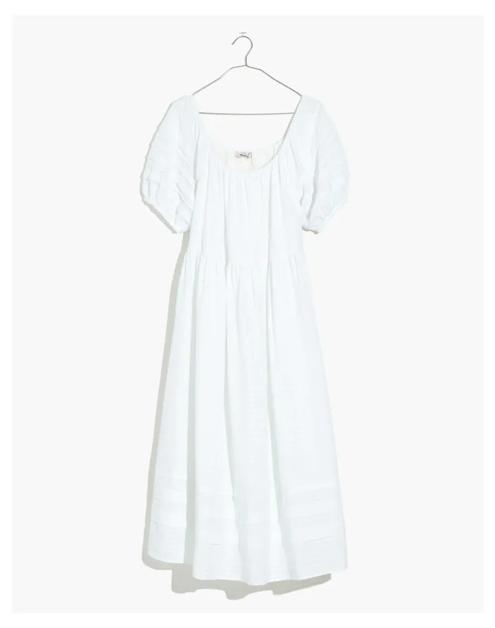 Pintuck Easy Midi Dress Eyelet White Women Madewell Dresses Pintuck Easy Midi Dress Eyelet White Women Madewell Dresses