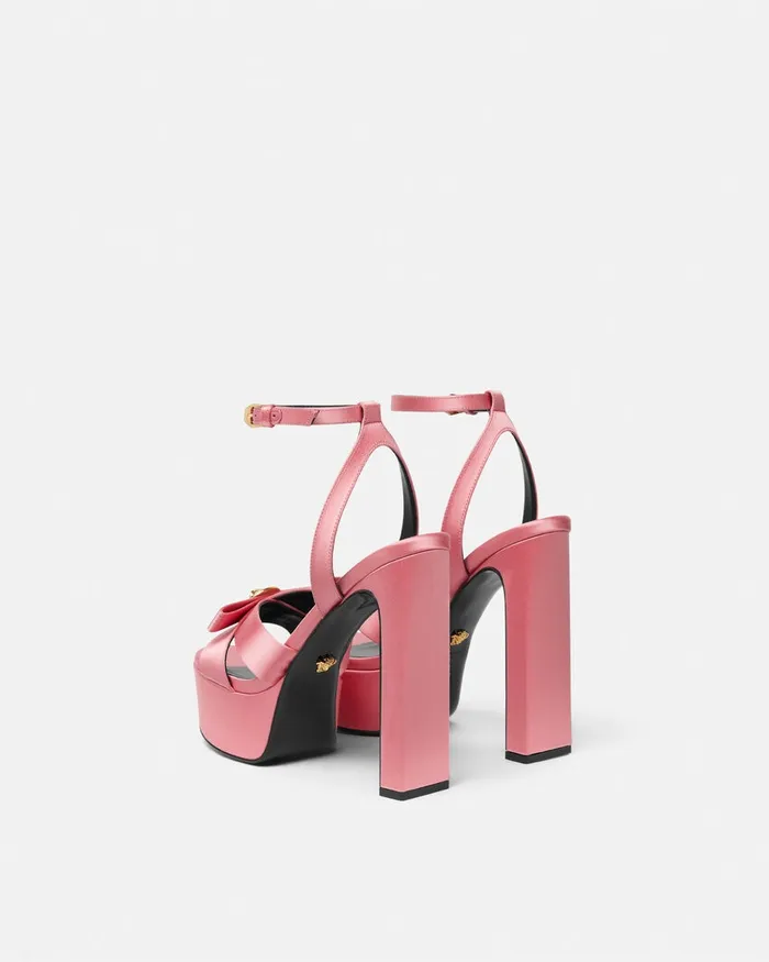 Platforms Women Versace Gianni Ribbon Satin Sandals 140 Mm Pink