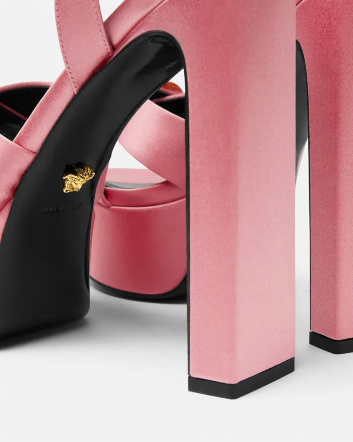 Platforms Women Versace Gianni Ribbon Satin Sandals 140 Mm Pink