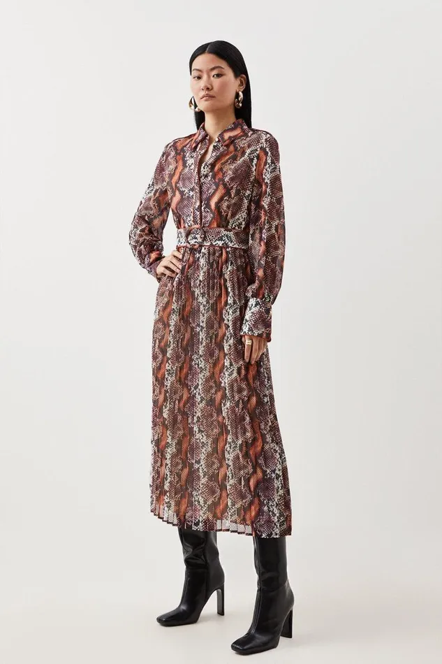 Pleated Georgette Woven Maxi Dress Animal Women Karen Millen Dresses