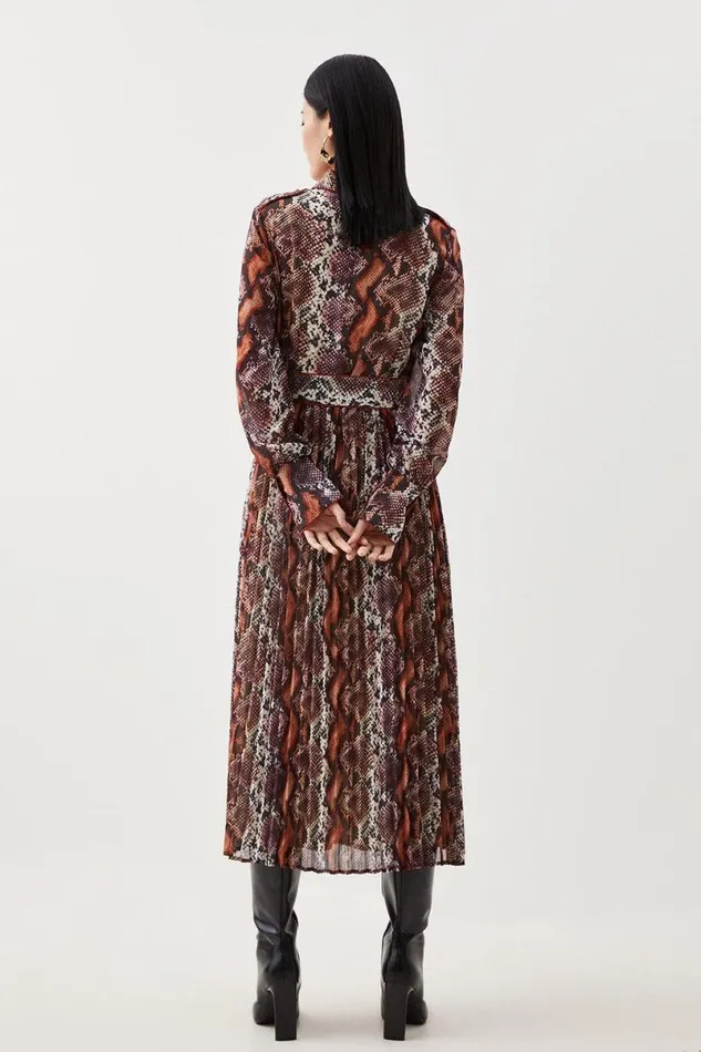 Pleated Georgette Woven Maxi Dress Animal Women Karen Millen Dresses