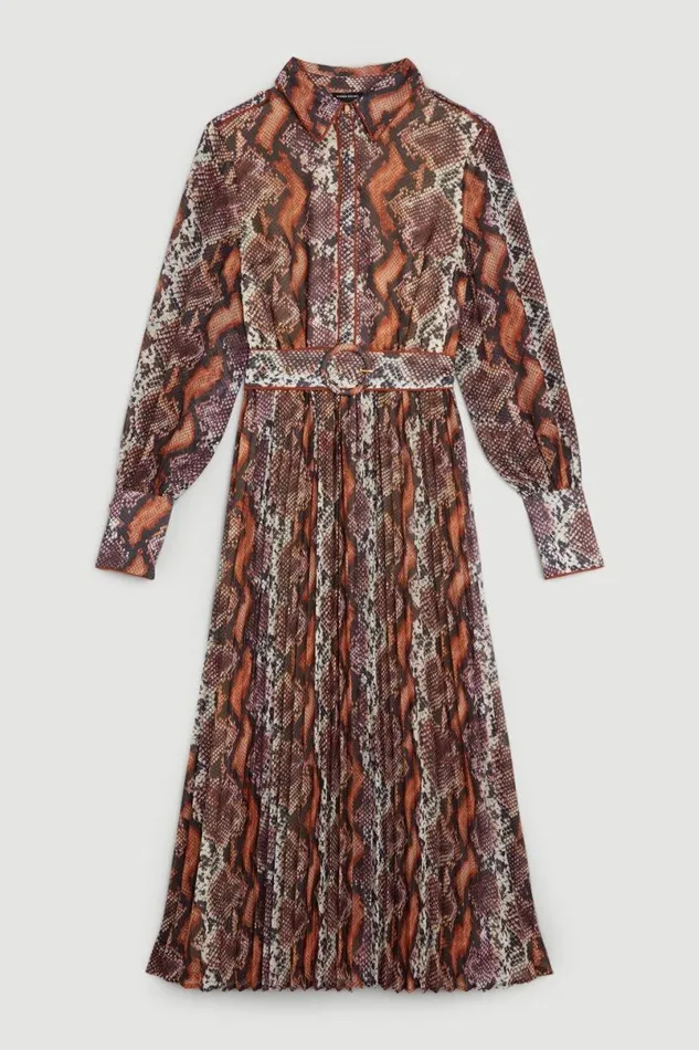 Pleated Georgette Woven Maxi Dress Animal Women Karen Millen Dresses