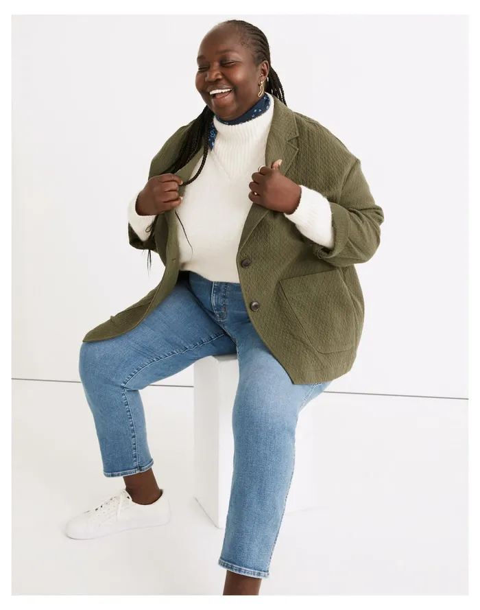 Plus Diamond Jacquard Shaw Blazer Dark Forest Women Madewell Jackets