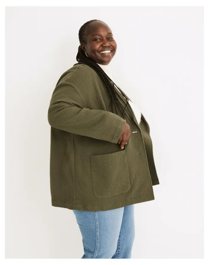Plus Diamond Jacquard Shaw Blazer Dark Forest Women Madewell Jackets Plus Diamond Jacquard Shaw Blazer Dark Forest Women Madewell Jackets