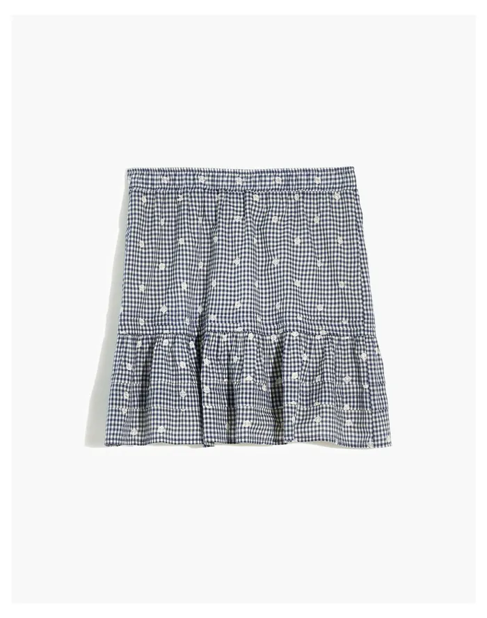 Plus Embroidered Tiered Pull On Mini Skirt In Gingham Check Navy Shoreline Women Madewell Skirts Plus Embroidered Tiered Pull On Mini Skirt In Gingham Check Navy Shoreline Women Madewell Skirts